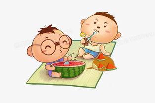 夏日吃瓜孩童,孩童欢乐度夏